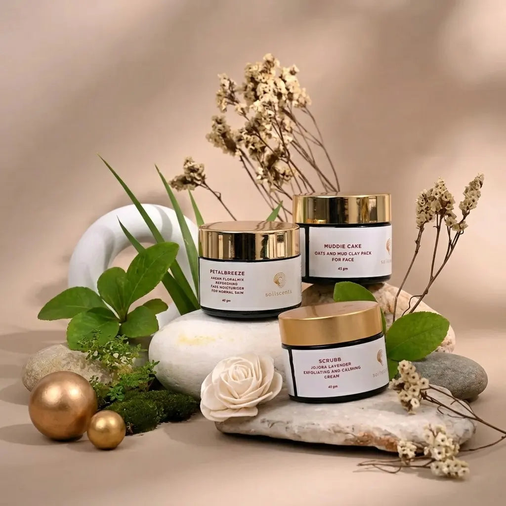 Petal Soft Skin Set – A complete skincare trio with Petal Breeze, Muddie Cake, and Scrubb.